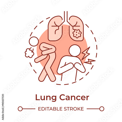 Lung cancer soft red concept icon. Type of cancer. Respiratory system disease. Cough and chest pain. Round shape line illustration. Abstract idea. Graphic design. Easy to use in article