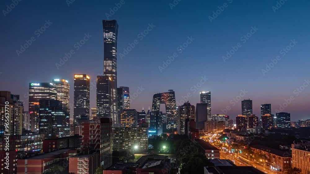 City shocks Beijing International Trade Center night view traffic time-laps City shocks Beijing International Trade Center night view traffic time-laps