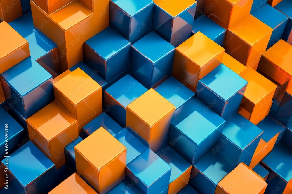 An abstract pattern of interlocking orange and blue cubes, creating a 3D illusion. An abstract pattern of interlocking orange and blue cubes, creating a 3D illusion.