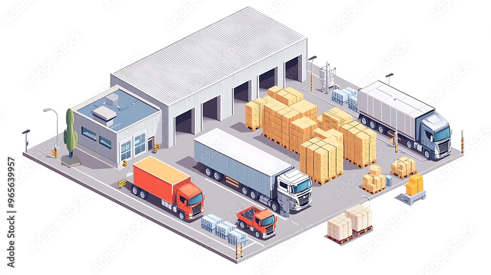 Streamlined Isometric Logistics and Delivery with Warehouses, Trucks, and Seamless Shipping Process in Vector Style Streamlined Isometric Logistics and Delivery with Warehouses, Trucks, and Seamless Shipping Process in Vector Style