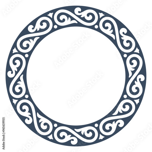 Vector circular frame with decorative, intricate pattern of swirling lines and shapes. Isolated on white background