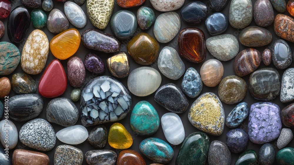 Collection of Polished Stones on Black Background Collection of Polished Stones on Black Background