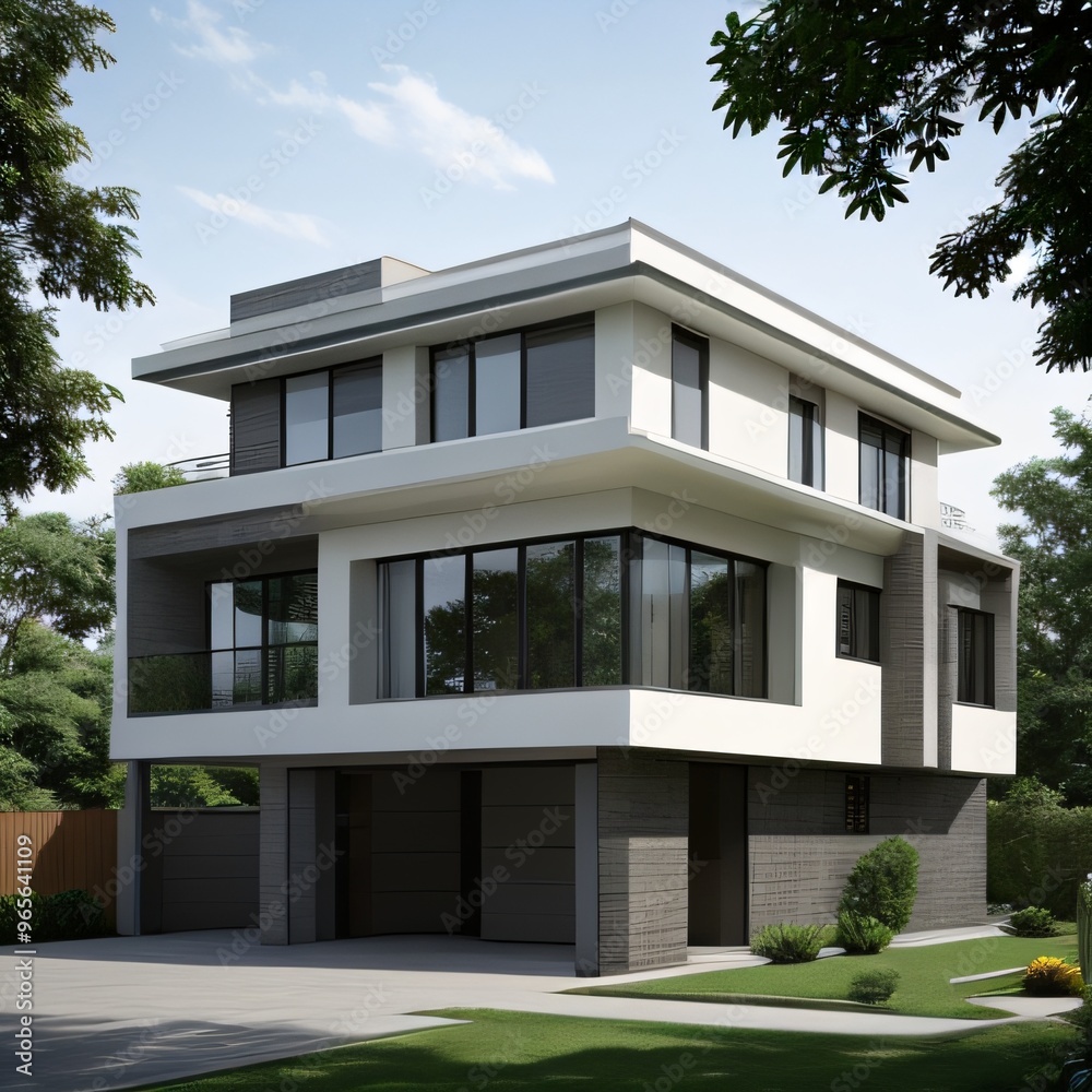 Modern luxury house with a well-manicured lawn.. Modern luxury house with a well-manicured lawn..