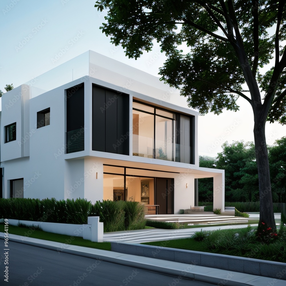 Modern luxury house with a well-manicured lawn.. Modern luxury house with a well-manicured lawn..