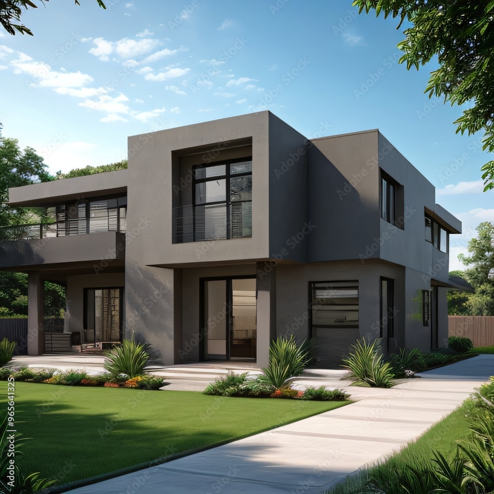 Modern luxury house with a well-manicured lawn.. Modern luxury house with a well-manicured lawn..