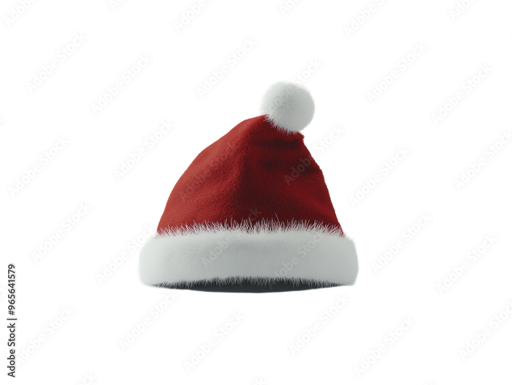 Classic red Santa hat with white fluffy trim and pompom on a white background. PNG transparent. Classic red Santa hat with white fluffy trim and pompom on a white background. PNG transparent.