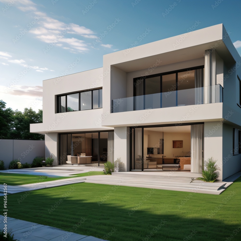 Modern luxury house with a well-manicured lawn.. Modern luxury house with a well-manicured lawn..