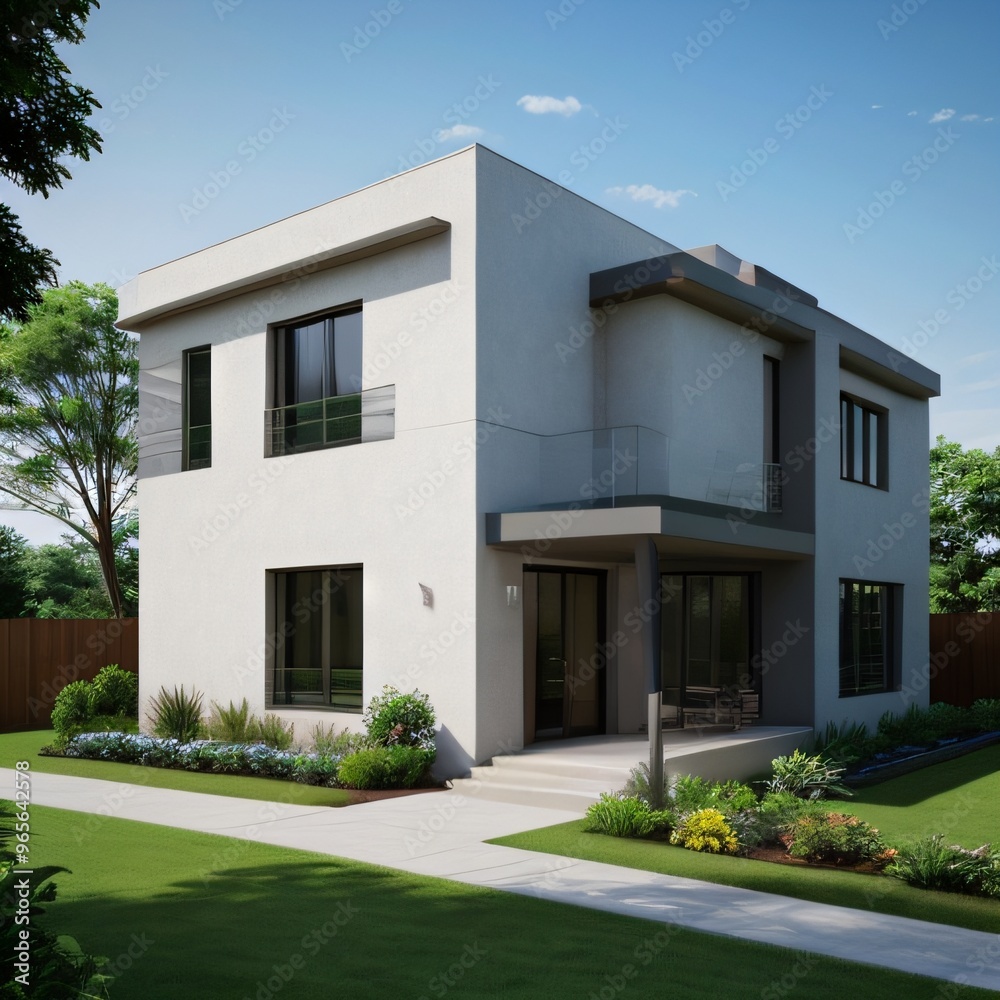 Fototapeta premium Modern luxury house with a well-manicured lawn..