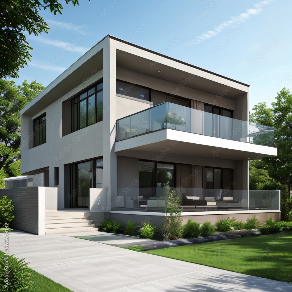 Modern luxury house with a well-manicured lawn.. Modern luxury house with a well-manicured lawn..