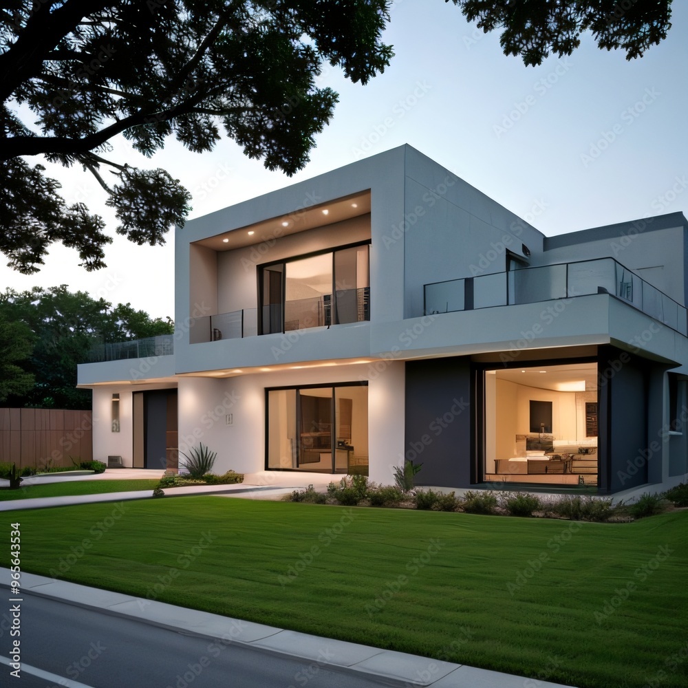 Modern luxury house with a well-manicured lawn.. Modern luxury house with a well-manicured lawn..