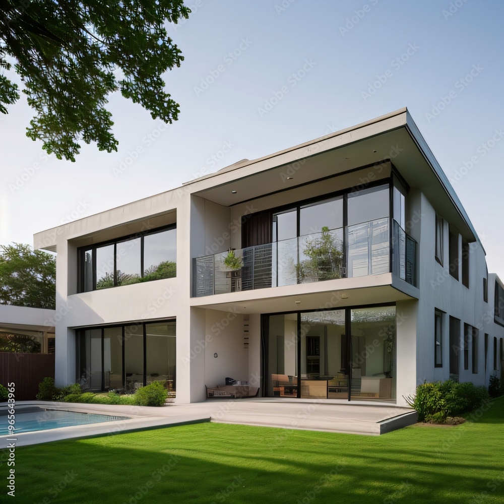 Modern luxury house with a well-manicured lawn.. Modern luxury house with a well-manicured lawn..