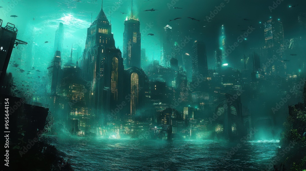 Obraz premium Submerged Metropolis - A Fantasy Cityscape