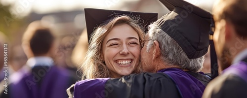 A graduate hugging their parents, with tears of joy and pride shared between them photo