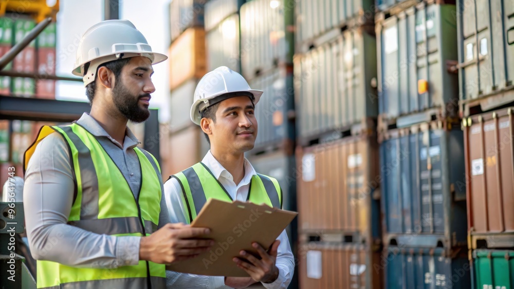 Workers loading cargo containers at an Indian port, depicting the global aspect of logistics and shipping. Workers loading cargo containers at an Indian port, depicting the global aspect of logistics and shipping.