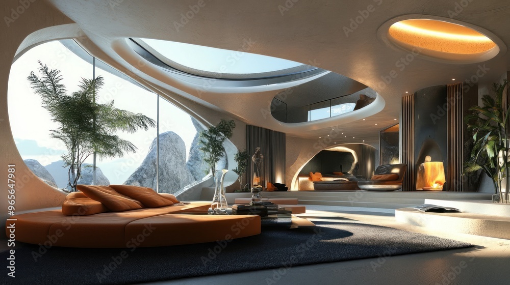 Fototapeta premium Modern Living Room with Mountain View