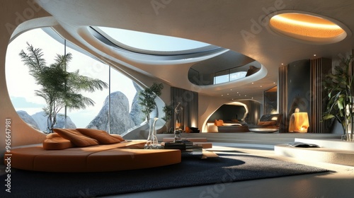 Modern Living Room with Mountain View