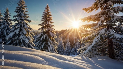 Winter landscape with trees and snow