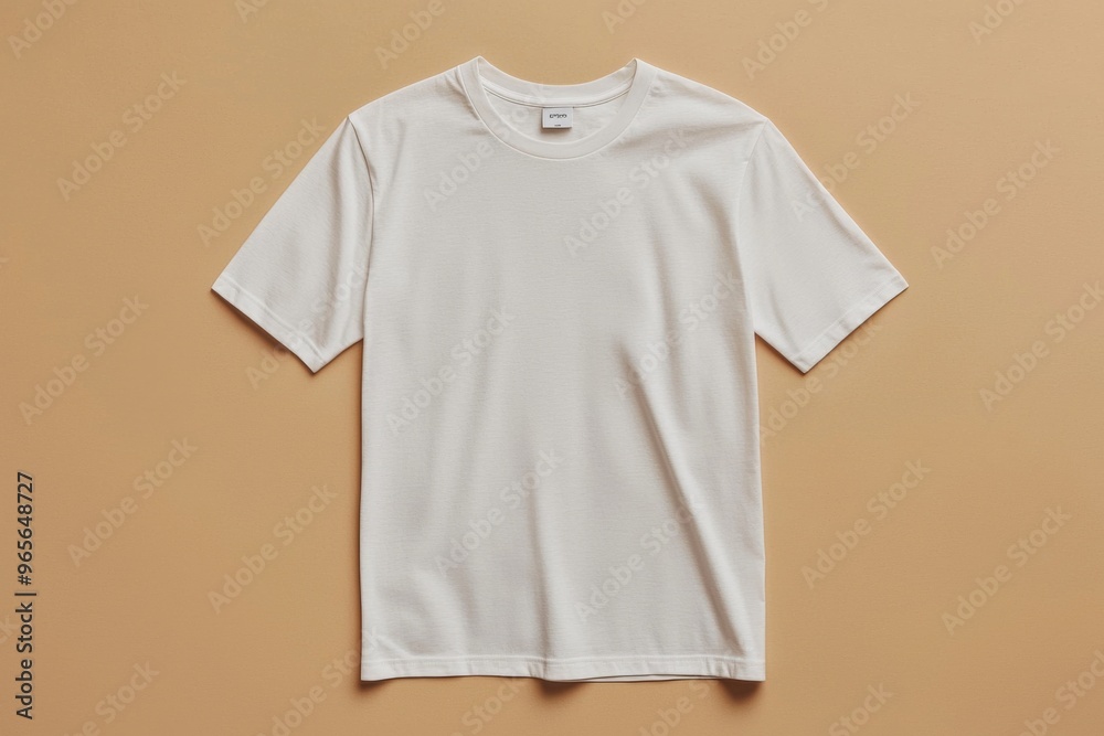Simple Tshirt Flatlay mockup in beige background created with generative AI Simple Tshirt Flatlay mockup in beige background created with generative AI