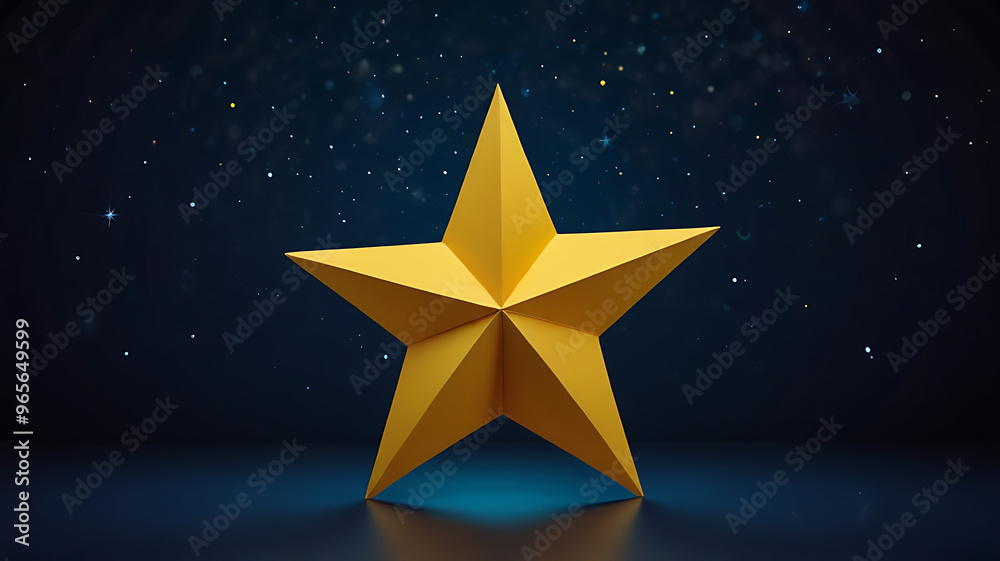 A single yellow star in paper cut-out style, placed on a dark blue background, representing a shining star in the night sky A single yellow star in paper cut-out style, placed on a dark blue background, representing a shining star in the night sky