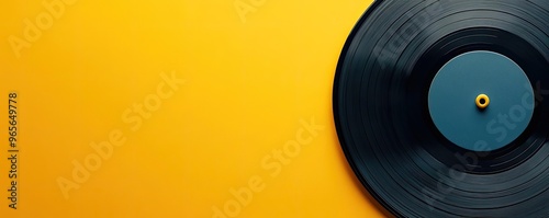 A mockup of a music album cover, placed on a vinyl record sleeve with the record half-visible photo