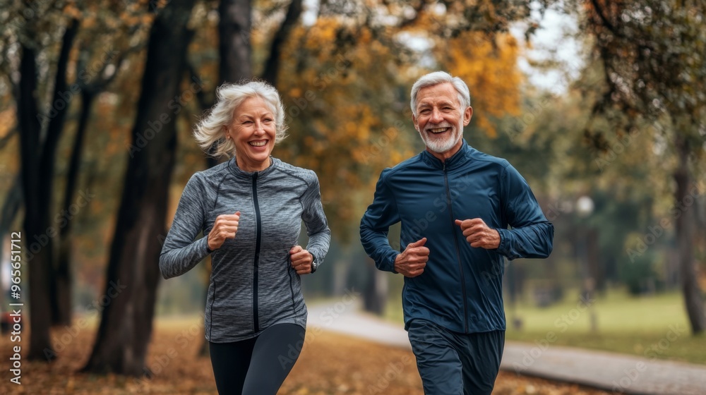 A Joyful Senior Couple Happily Enjoying a Refreshing Morning Run in Beautiful Nature A Joyful Senior Couple Happily Enjoying a Refreshing Morning Run in Beautiful Nature