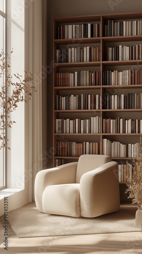 A minimalist bookshelf that provides a comfortable reading environment at home.