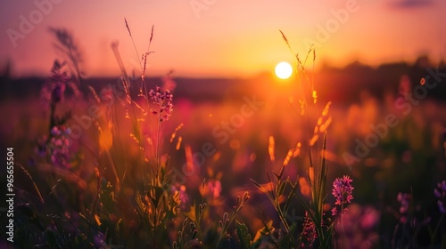 Sweet meadows at sunset blurry background