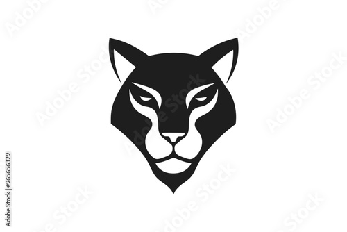 a tiger head icon, featuring a modern stylish shape with an underline, set on a solid white background photo