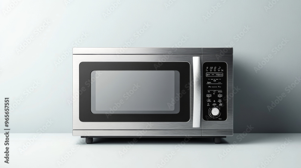 This picture shows a stylish, modern microwave oven. It's made of stainless steel and has a simple design with a digital control panel. This picture shows a stylish, modern microwave oven. It's made of stainless steel and has a simple design with a digital control panel.
