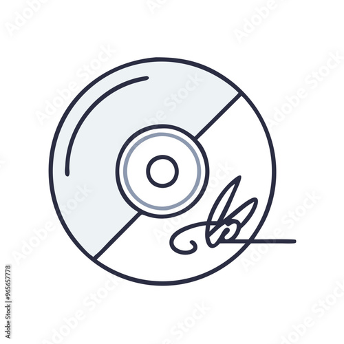 Signed compact disc in blue outline style