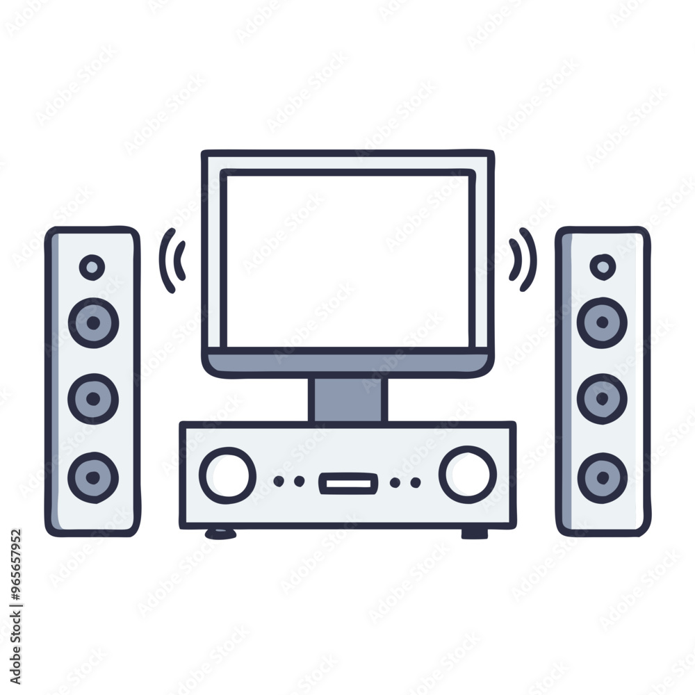 Home Theater System Blue Minimalist Audio-Visual Entertainment Symbol Home Theater System Blue Minimalist Audio-Visual Entertainment Symbol