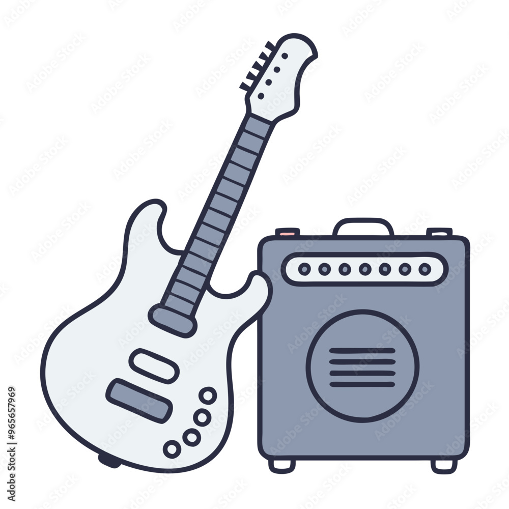 Electric Guitar and Amplifier Blue Minimalist Rock Music Symbol Electric Guitar and Amplifier Blue Minimalist Rock Music Symbol