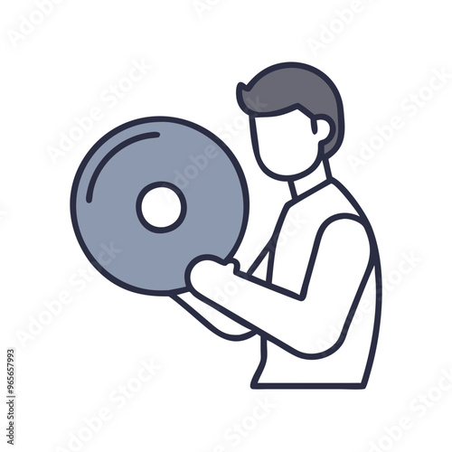 Person Holding Vinyl Blue Minimalist Music Enthusiast Symbol