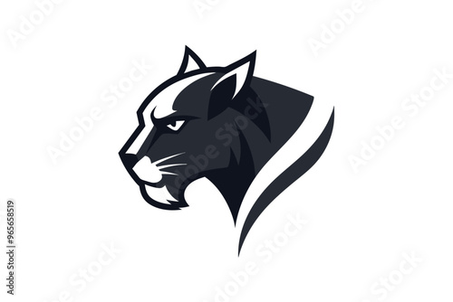 A Cheetah head icon, featuring a modern stylish shape with an underline, set on a solid white background photo