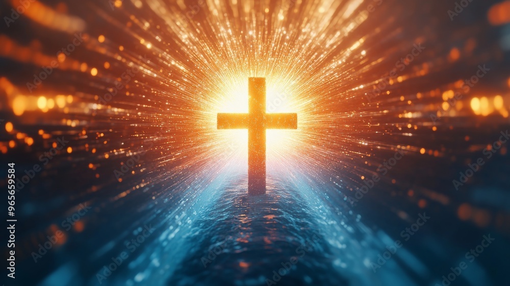 A digital rendering of a cross surrounded by rays of light, symbolizing divine presence. A digital rendering of a cross surrounded by rays of light, symbolizing divine presence.