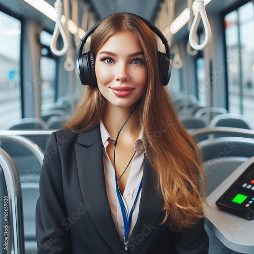 175 White Woman's Professionalism Tram Driver Position Izobrajen photo