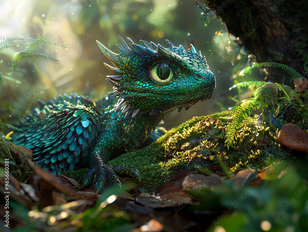 Obraz premium Close-up of a baby dragon in the forest