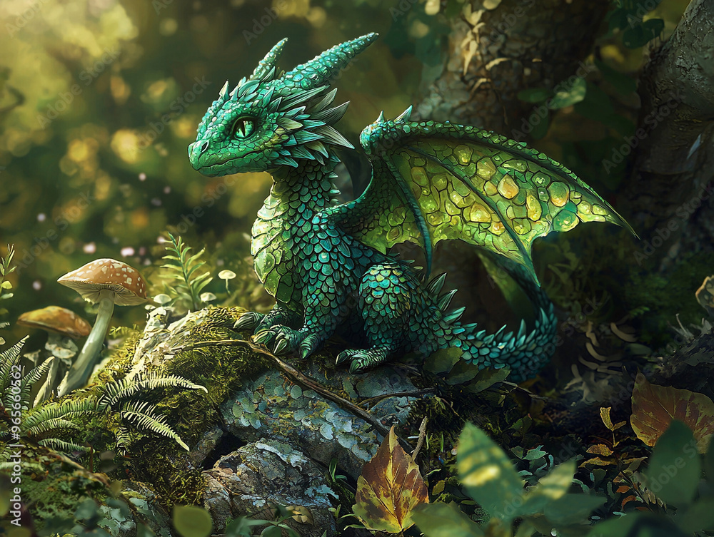 Obraz premium Close-up of a baby dragon in the forest