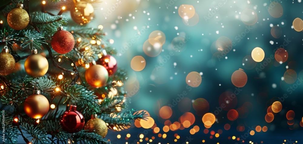 Festive Christmas tree adorned with shimmering ornaments and warm lights, creating a magical holiday ambiance. Festive Christmas tree adorned with shimmering ornaments and warm lights, creating a magical holiday ambiance.