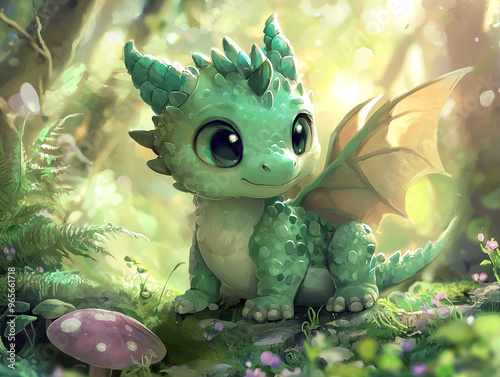 Close-up of a baby dragon in the forest