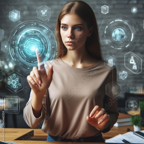 Augmented Reality Interface The woman is seen interacting with a