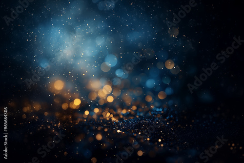 fond lumineux abstrait avec des bokeh dorés et bleus dans l'obscurité, représentant la magie et l'illumination effets lumineux. - Noël, fêtes de fin d'année décembre janvier