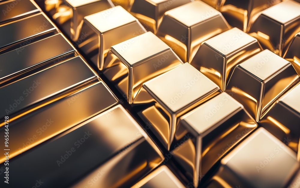 Abstract composition of polished gold bars, sharp focus, metallic sheen, luxurious atmosphere, perfect for finance and precious metals concepts Abstract composition of polished gold bars, sharp focus, metallic sheen, luxurious atmosphere, perfect for finance and precious metals concepts