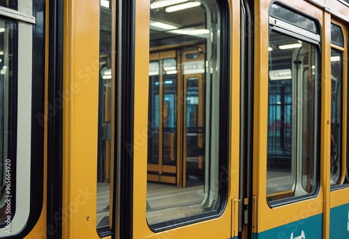 Close up on the Tram Doors Emphasizing the tram doors and their