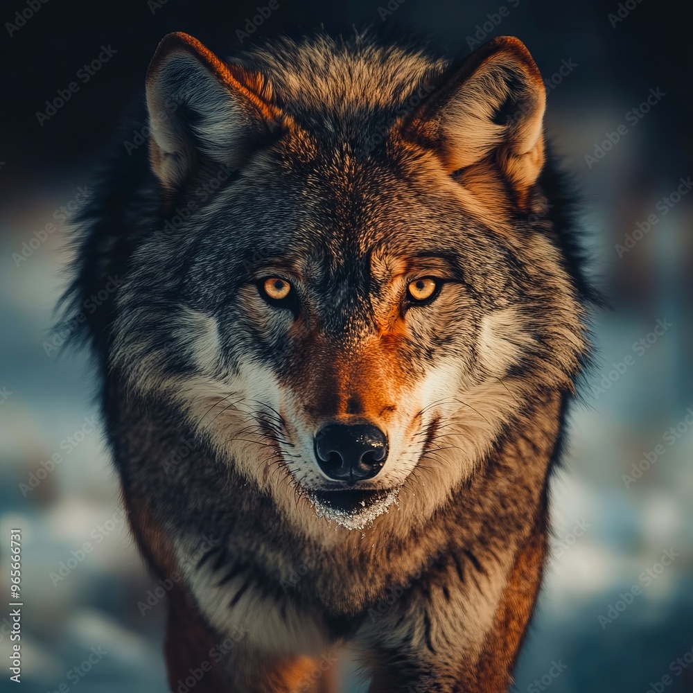 Fototapeta premium A close up of a wolf standing in the snow