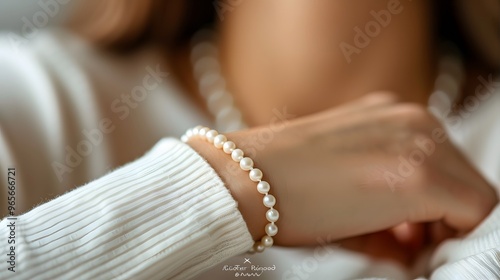 Timeless Luxury: Detailed Image of an Expensive Pearl Bracelet on a Woman’s Wrist
