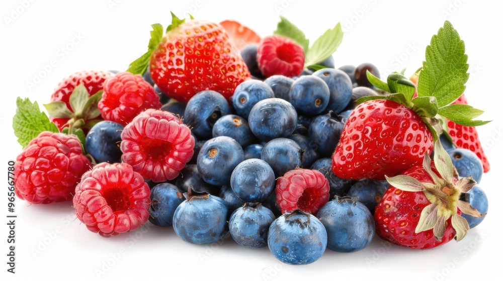 Blueberry and strawberry fruit isolated over white background Blueberry and strawberry fruit isolated over white background