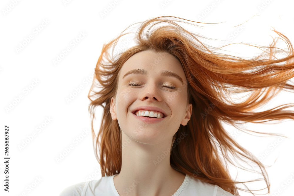 Happy young woman with flowing hair and natural beauty Isolated on white background Happy young woman with flowing hair and natural beauty Isolated on white background