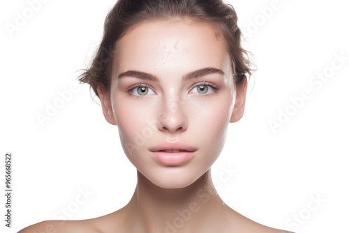 Freshly washed face with glowing skin Isolated on white background