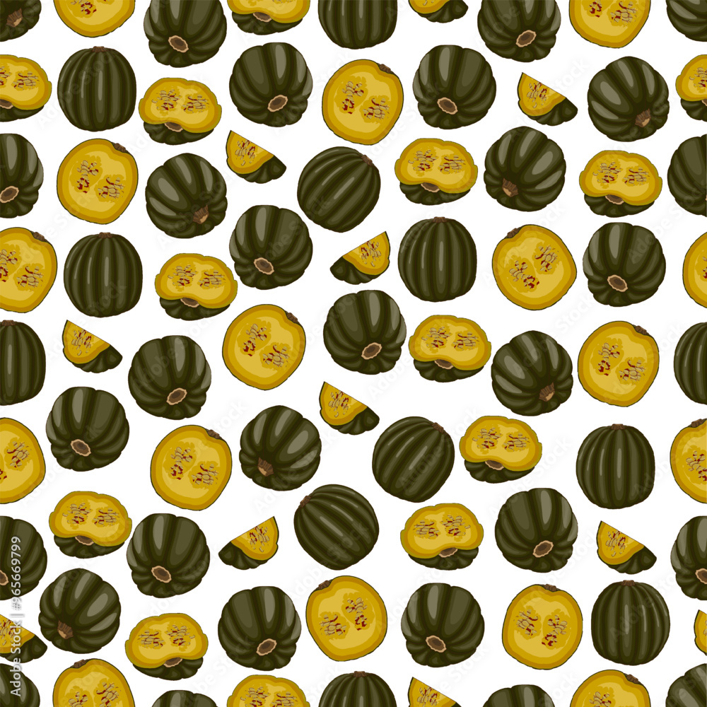 Seamless pattern with Zapallo Macre Squash. Winter squash. Cucurbita maxima. Vegetables. Cartoon style. Isolated vector illustration. Seamless pattern with Zapallo Macre Squash. Winter squash. Cucurbita maxima. Vegetables. Cartoon style. Isolated vector illustration.